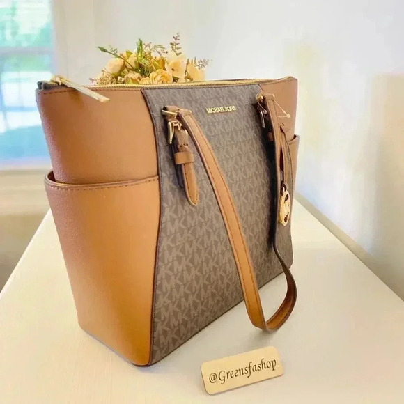 Michael Kors Charlotte Top Zip Tote shoulder bag & wallet brown signature - Picture 5 of 10